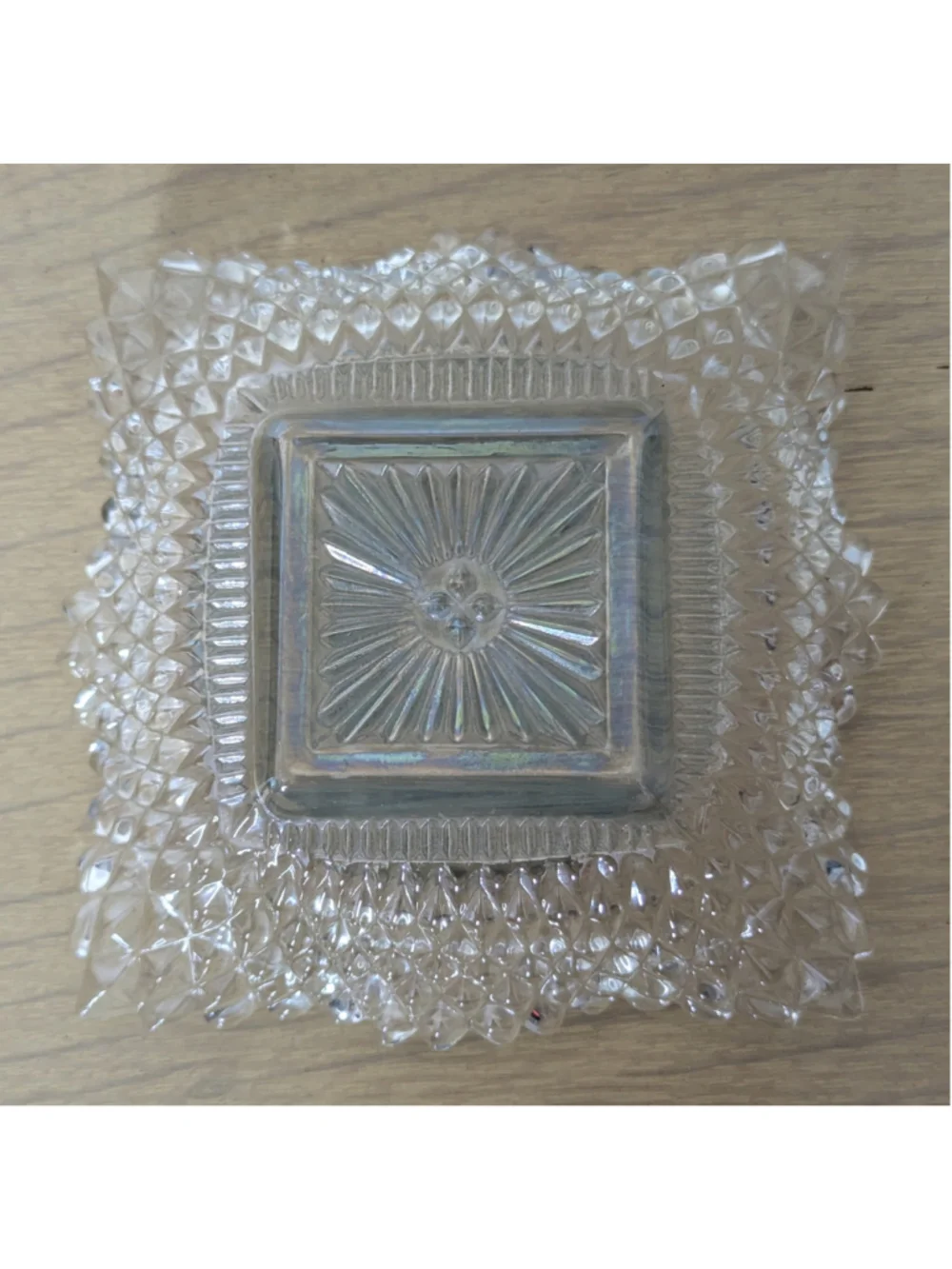 Vintage Indiana Glass Diamond Point Blue Tinted Ashtray/ Trinket Dish